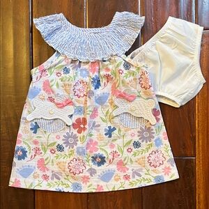 Mud Pie Baby Dress with Floral Design and Bunny Pockets
